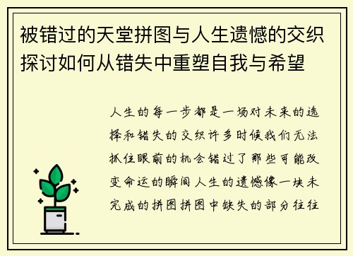 被错过的天堂拼图与人生遗憾的交织探讨如何从错失中重塑自我与希望